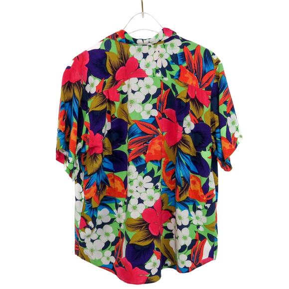 1990s Vintage Hawaiian Tropical Rainbow Floral Button Down Blouse Medium - Picture 2 of 6